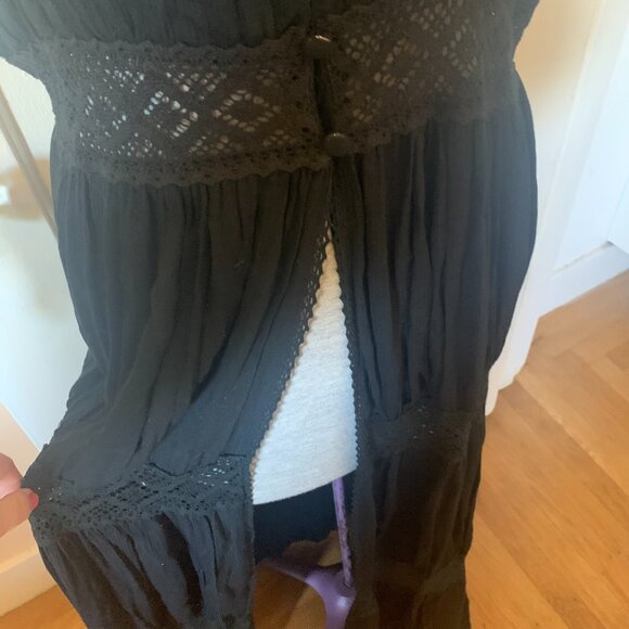 Black LaceTiered Maxi Dress Vest Sz L Whimsigoth Fairy Dark Feminine Cottagecore - Picture 3 of 7
